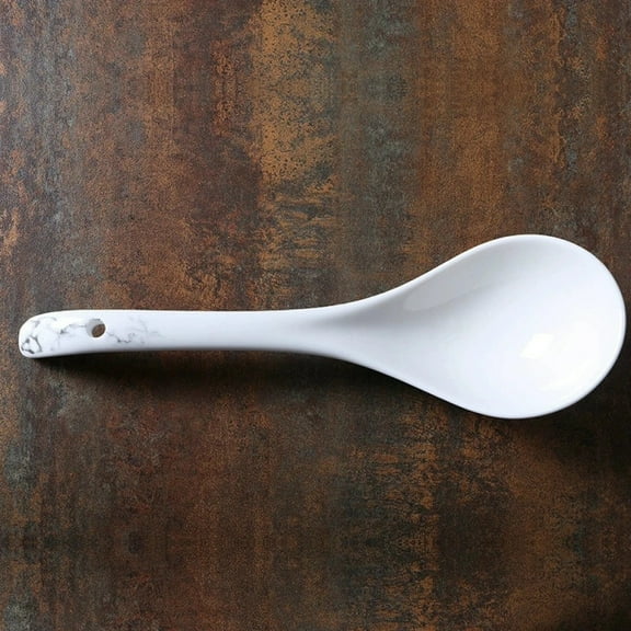 Ceramic Large Soup Spoon Bone China Household Big Soup Spoon White Marbling Tableware Home Kitchen Supplies Dinnerware 1pcs