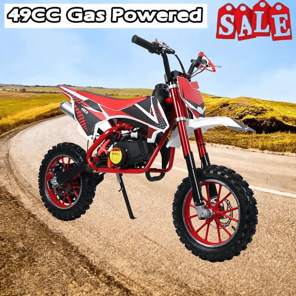 Seipouy 49cc Dirt Bike, 2-Stroke Kid Dirt Bike, Dirt Bikes for Kids 8-14, Off Road Gas Power Mini Pocket Motorcycle with Front Rear Disc Brakes, Mini Dirt Scooter Bike with Max Load 220LBS