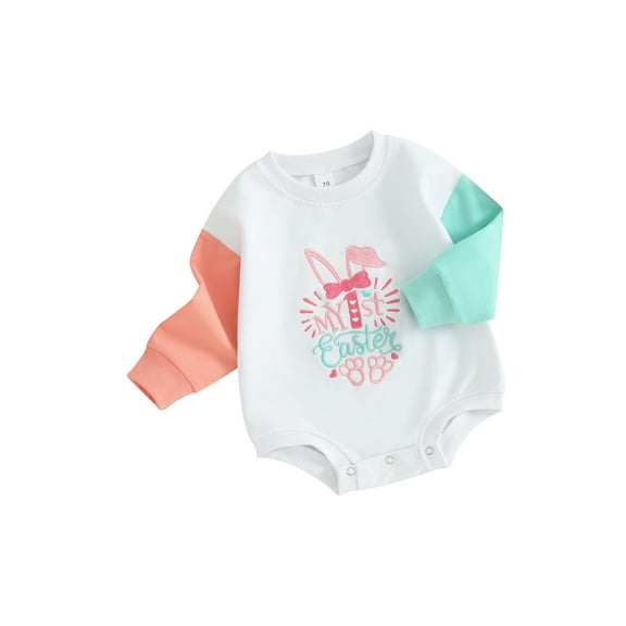 JYYYBF Baby Easter Romper Contrast Color Long Sleeve Letter Embroidery Bodysuit Newborn Playsuit