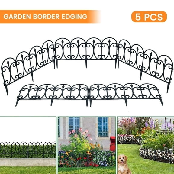5Pcs Black Plastic Decorative Garden Fence Border Edging for Landscaped Yard Patio Garden