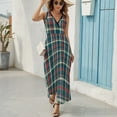 thumbnail image 6 of Maxi Dress Retro Plaid Print Dress Women Red And Green Kawaii V Neck High Waist Aesthetic Graphic Boho Beach Long Dresses, 6 of 7