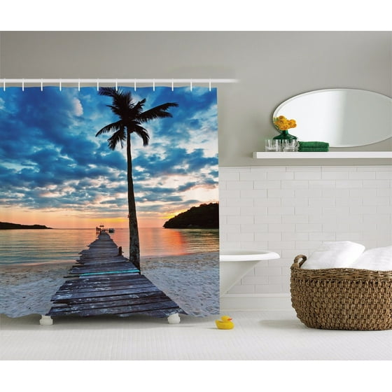 Palm Trees Tropical Island Wooden Bridge Ocean Shower Curtain Extra ...