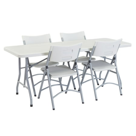 National Public Seating 6 Ft Rectangular Heavy Duty Folding Table And 4 Heavy Duty Plastic Folding Chairs