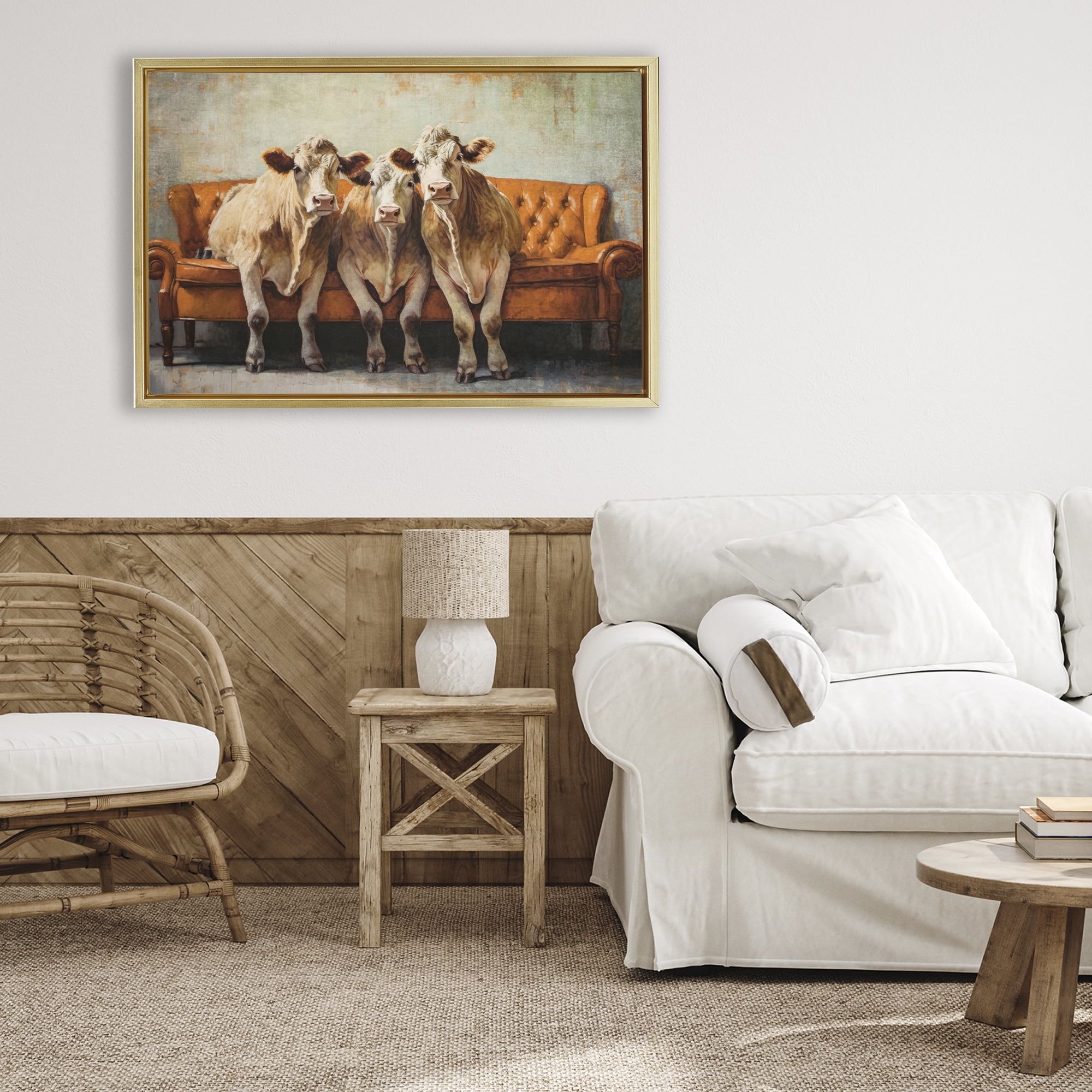 Stupell Industries Cows Just Chillin' Gold Framed Floater Canvas Wall Art, design by Tina LeCour