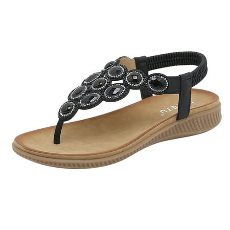 

Cathalem Women Buckle Heels Sandals Casual Bling Rhinestone Strap Sandals Open Toe Beach Sandals Black 39