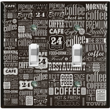 Metal Light Switch Wall Plate Outlet Cover (Coffee Shop Cafe Restaurant Sign Black White - Double Toggle)