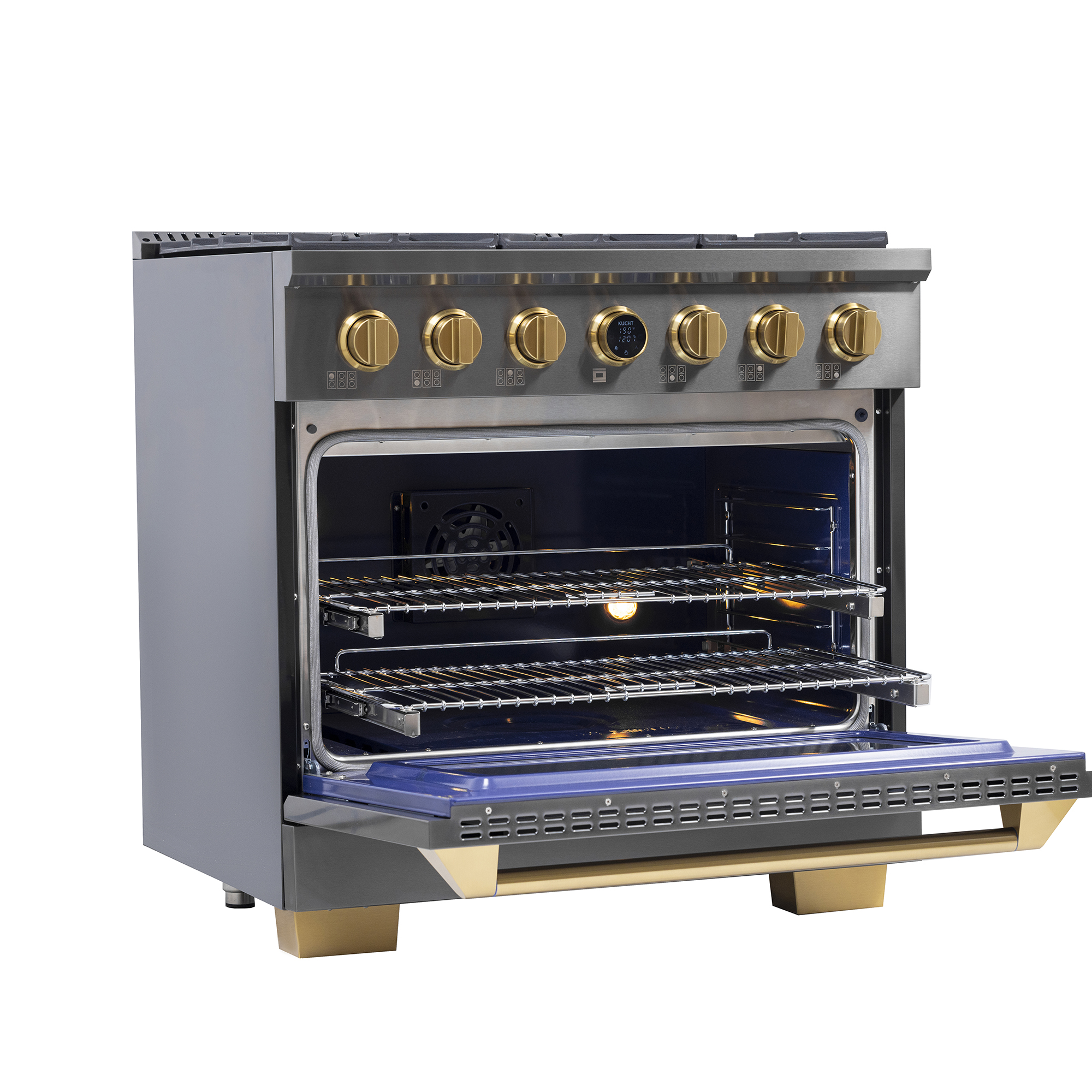 36 in. 5.2 cu. ft. Dual Fuel Range for Natural Gas in Dark Stainless Steel.