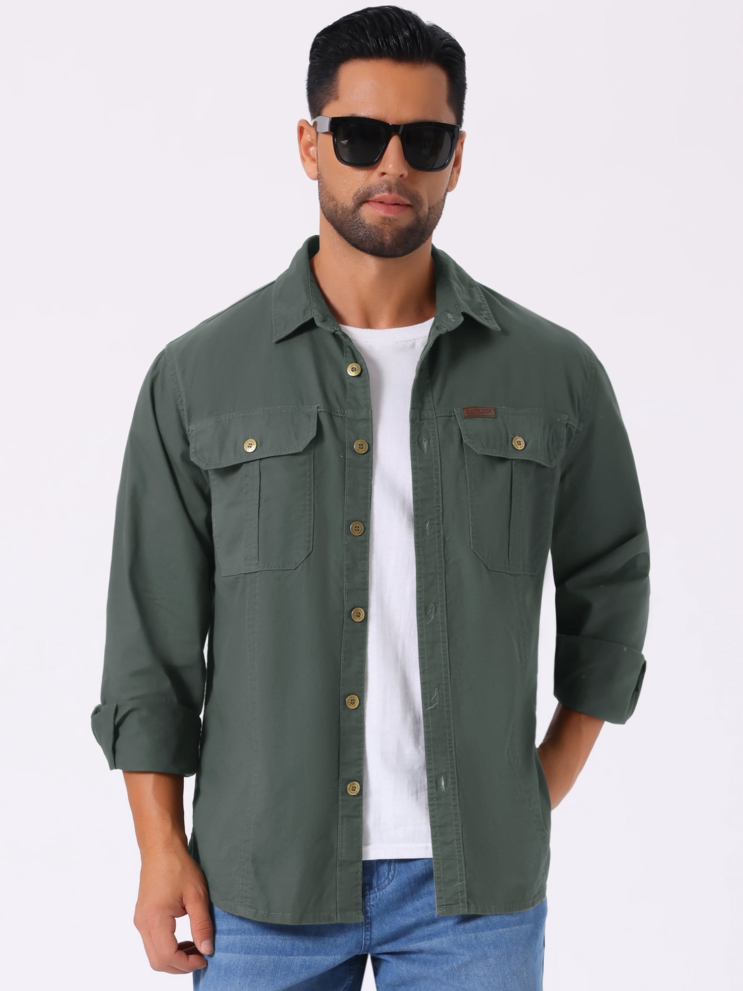 DARING DIVA Men's Casual Workwear Long Sleeve Button Down Hiking Shirts S Gray