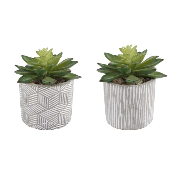 Set of 2 Artificial Succlents in Pattern Cement Pots