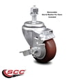 thumbnail image 2 of 3.5 Inch SS Maroon Polyurethane Swivel ½ Inch Threaded Stem Caster with Brake, 2 of 2