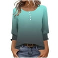 thumbnail image 2 of Tops for Women Plus Size 3/4 Length Gradient Print Button-down T-shirt Three-quarter Sleeve Round Neck Top Mint Green XXL, 2 of 6