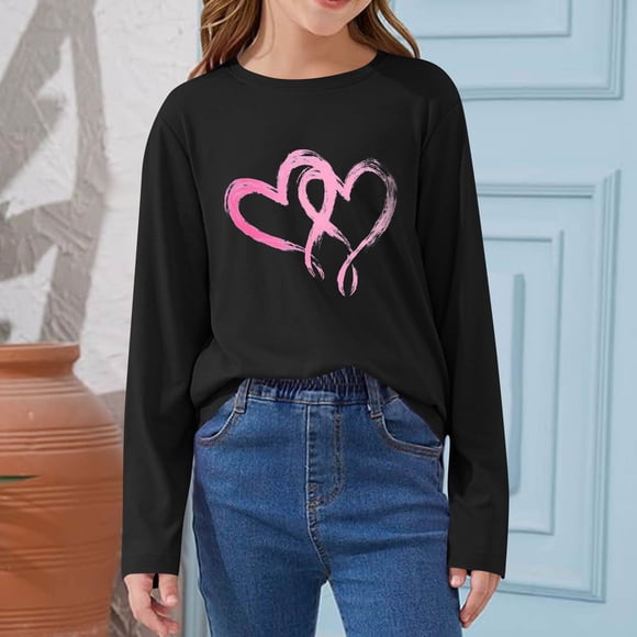Blusas y camisas de manga larga con cuello redondo CUHK Top estampado de cuello redondo para primavera y verano Jersey informal Camisa básica de manga larga para niños y niñas Blusa de poliéster para