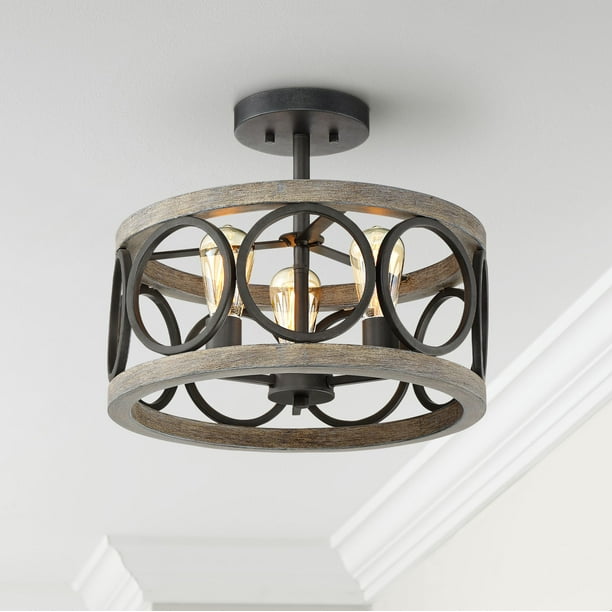 Franklin Iron Works Rustic Farmhouse Ceiling Light Semi Flush Mount
