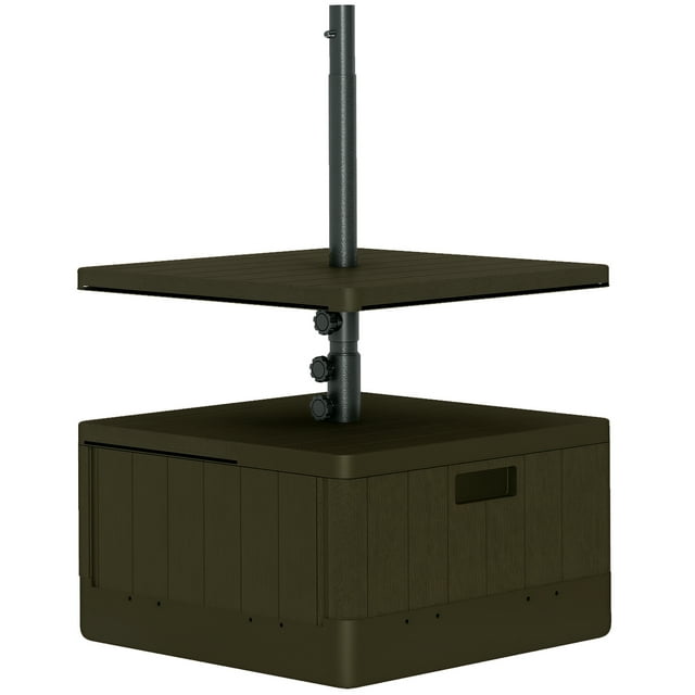 Outsunny Patio Umbrella Weighted Base with Table, Umbrella Base with Wheels