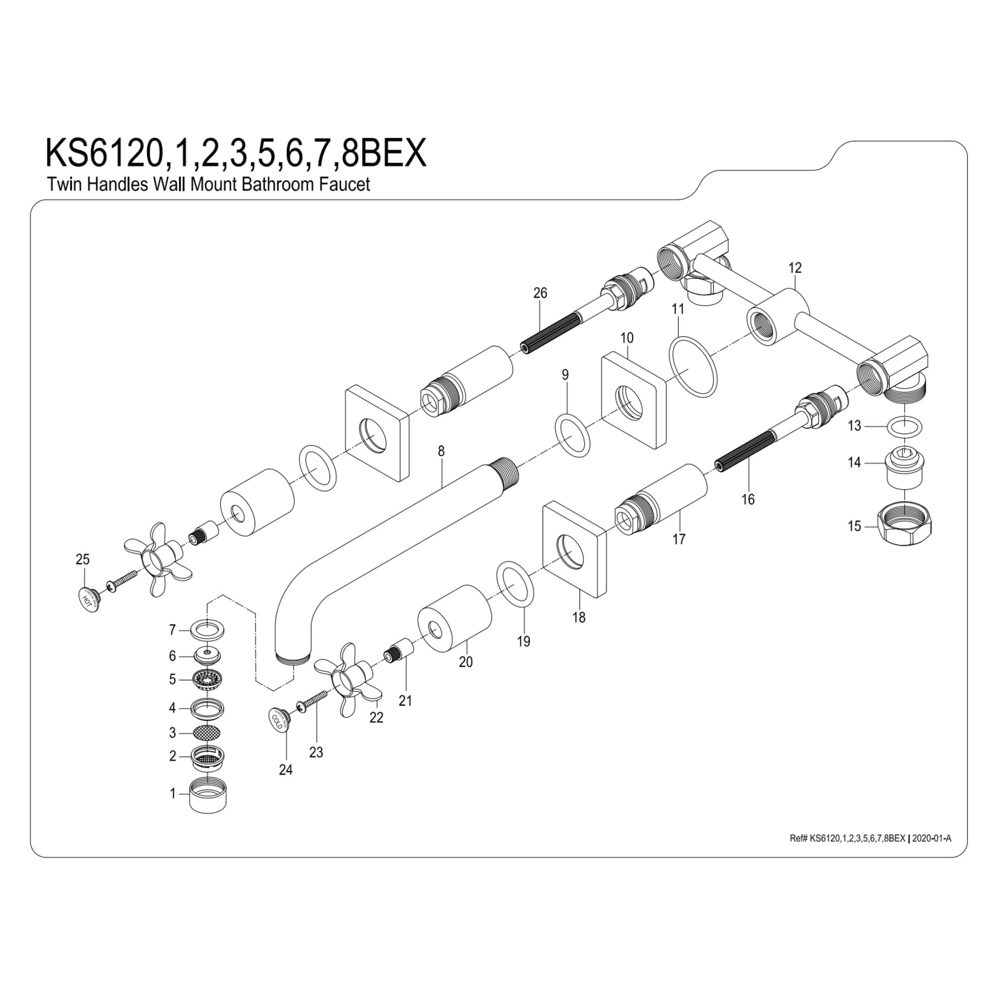 Kingston Brass KS6123BEX Essex Double-Handle Wall Mount Bathroom Faucet, Antique Brass