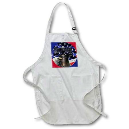 

3dRose Bald Eagle Liberty Bell and Flag - Full Length Apron 24 by 30-inch White With Pockets