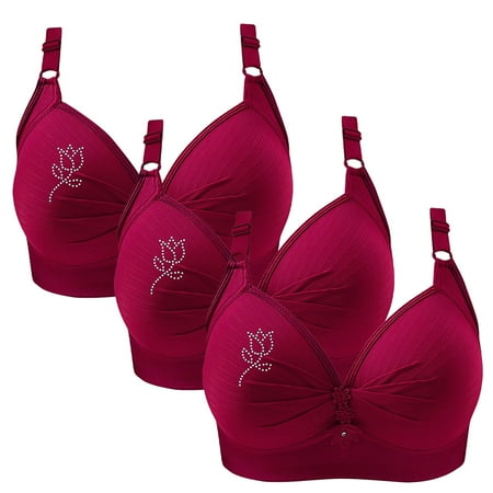 SNOWSONG Push Up Bras for WomenClearance! Wireless Bras Plain Color 3-Pack Women s Seamless Breathable Lingerie Plus Size Non-Steel Ring Bra Bras for Women Comfy Bras for Women Wine 40