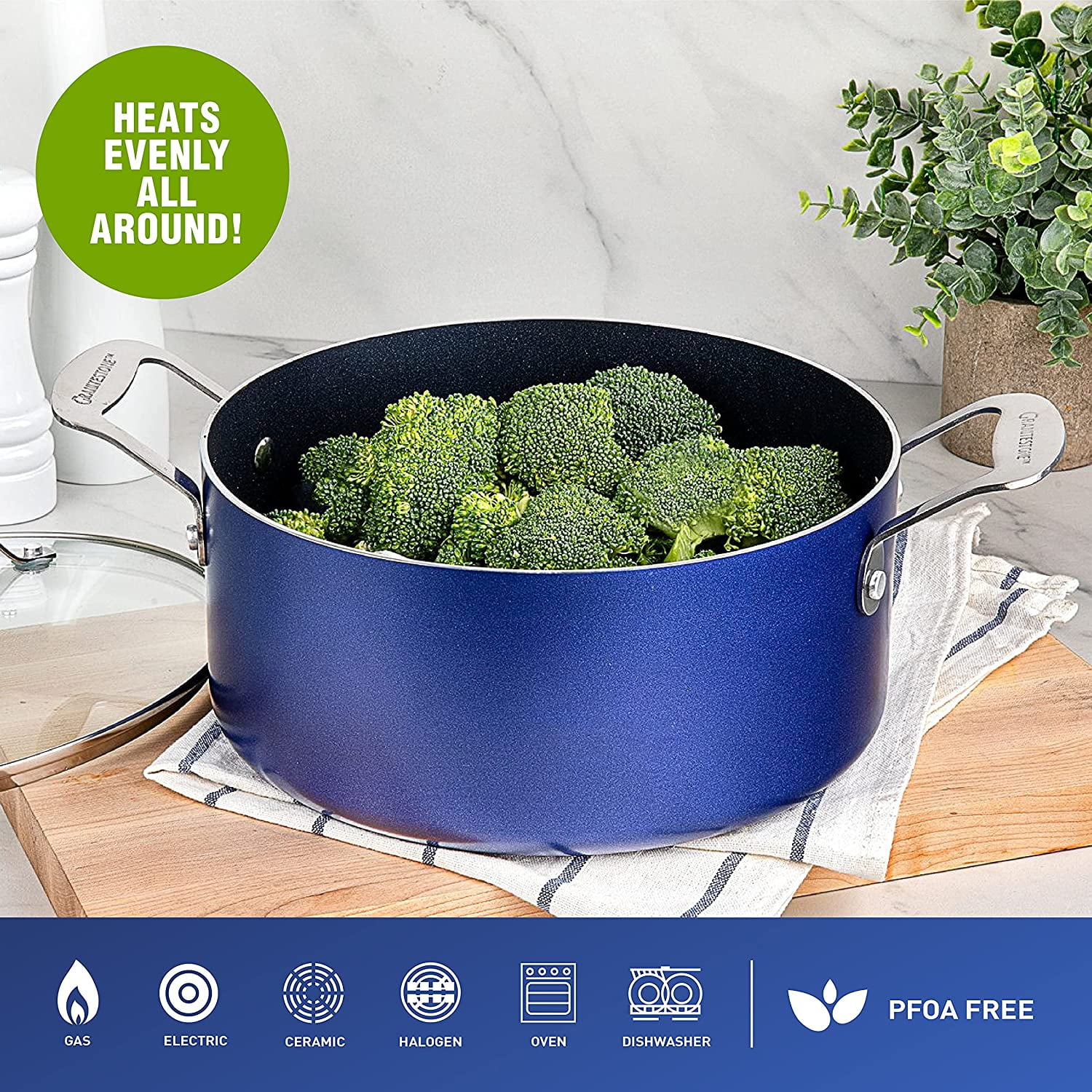 Granitestone Blue 2.5 QT Nonstick Sauce Pan with Tempered Glass Lid, Oven &  Dishwasher Safe & Reviews