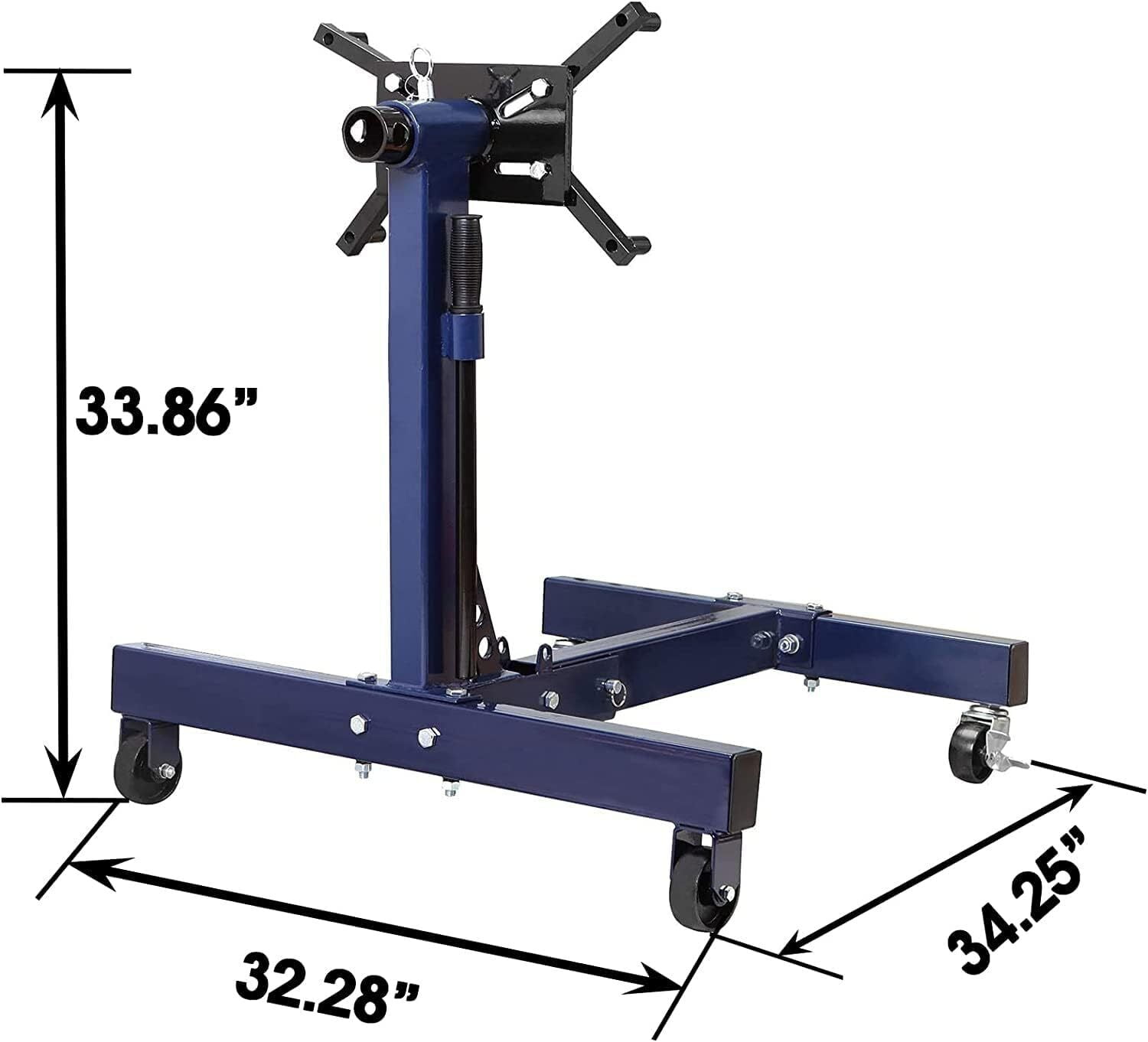 HPDMC Engine Stand, 1500 lbs (3/4 Ton) Steel Rotating Engine Stand with 360° Adjustable Head, Foldable Frame & 4 Casters for Auto Repair & Vehicle Maintenance (Blue)