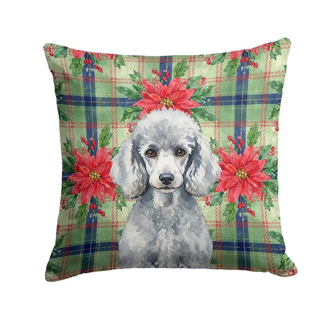 Carolines Treasures WDK8770PW1818 Unisex Adult Standard Silver Poodle Christmas Poinsettias Throw Pillow - 18 x 18 in.