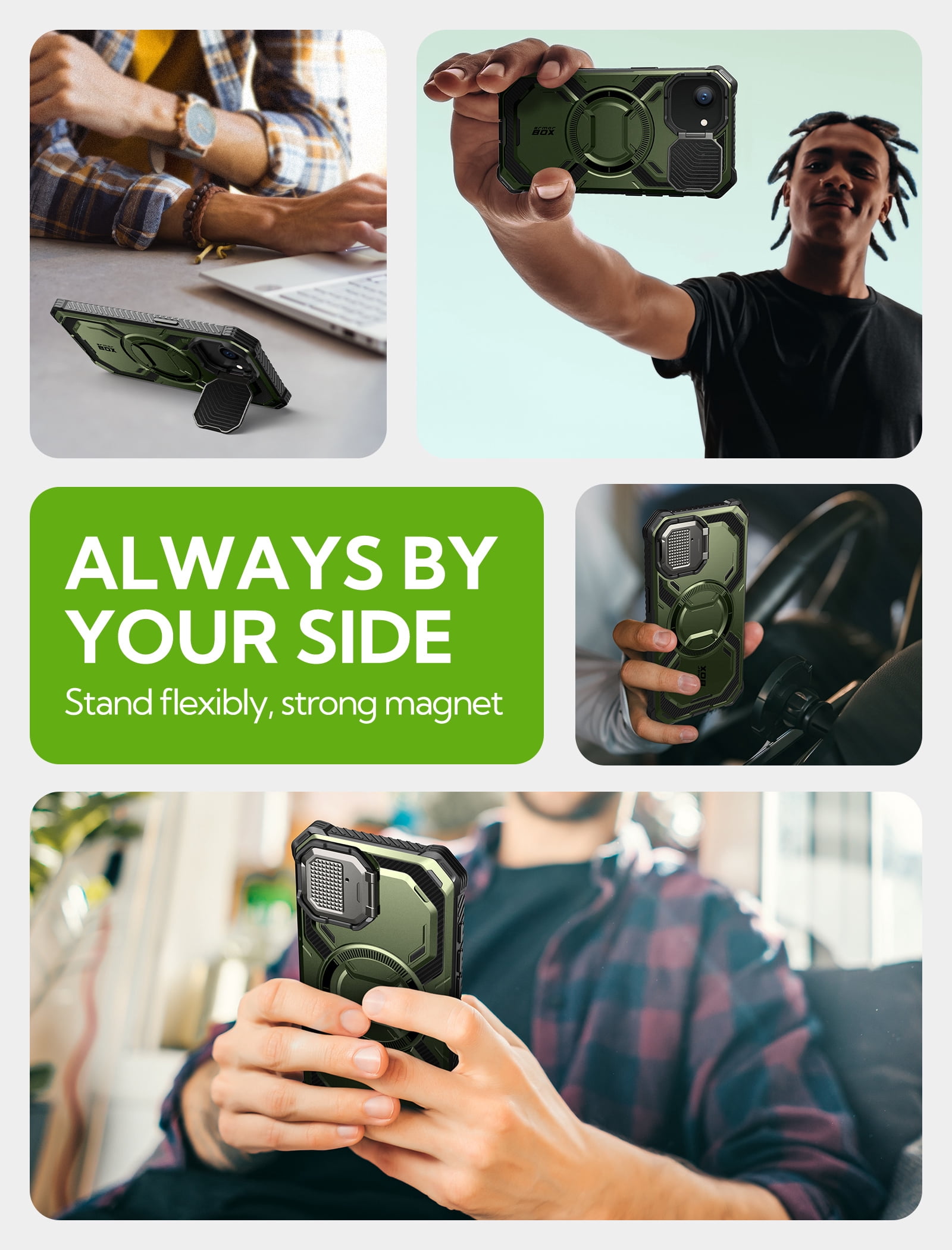 i-Blason for iPhone 17e/16e 6.1" Case with Camera Cover Stand [Built-in Screen Protector] [Wireless Charging Compatible] Full-Body Heavy Duty Military-Grade Protection Magnetic Phone Case, Guldan