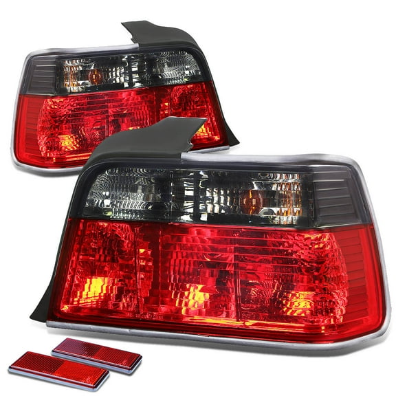 DNA Motoring TL-E364D-RD-SM For 1992 to 1998 BMW E36 3 -Series 4Dr Pair of Smoked Lens Red Rear Brake Signal Tail Light 93 94 95 96 97
