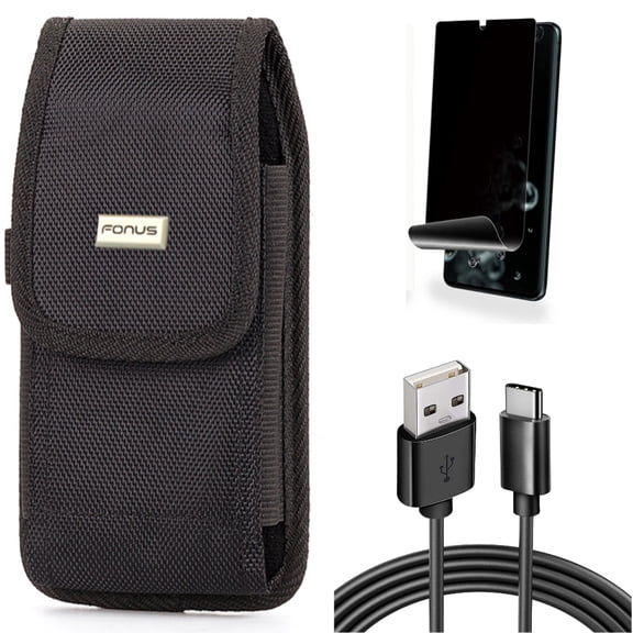 Case Belt Clip w 6ft USB Cable w Privacy Screen Protector for Samsung Galaxy S20 Ultra - Rugged Holster Canvas, Type-C Charger Cord Power, TPU Film [NOT GLASS] [Fingerprint fits Galaxy S20 Ultra