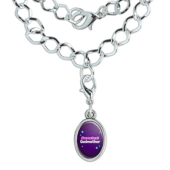 Sweetest Godmother Silver Plated Bracelet with Antiqued Oval Charm