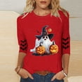 thumbnail image 4 of Edvintorg Womens 3/4 Sleeve Tops Halloween Printed Crew Neck Casual Lightweight Pullover Shirt Plus Size Women Clothing S-5XL Red, 4 of 5