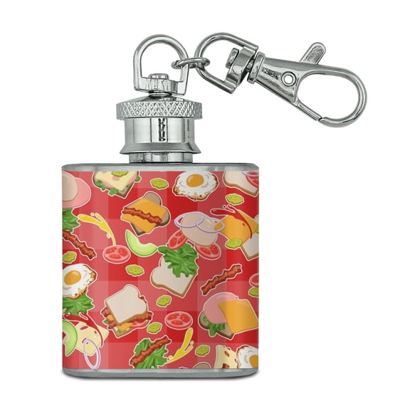 Messy Sandwich Pattern Bread Cheese Bacon Lettuce Egg Food Stainless Steel 1oz Mini Flask Key Chain