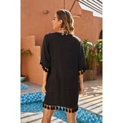LIORA Womens Swimsuit Cover Up Knit Crochet Short Sleeve Bathing Suit Cover Up for Swimwear, Black