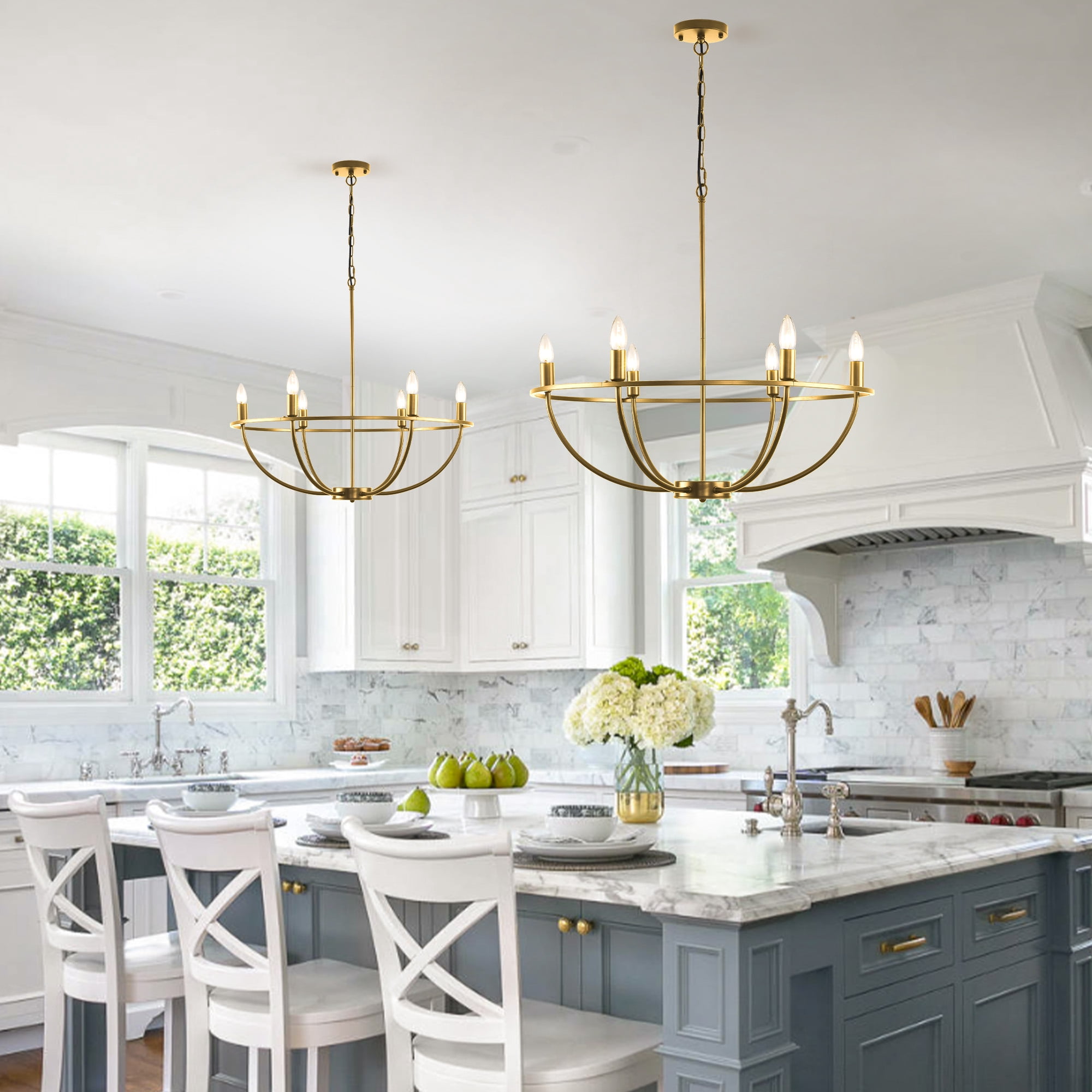 Sodrens 6 Lights 28.58'' Taper Candle Chandelier Wagon Wheel Hanging Light for Kitchen Dining Room,Gold