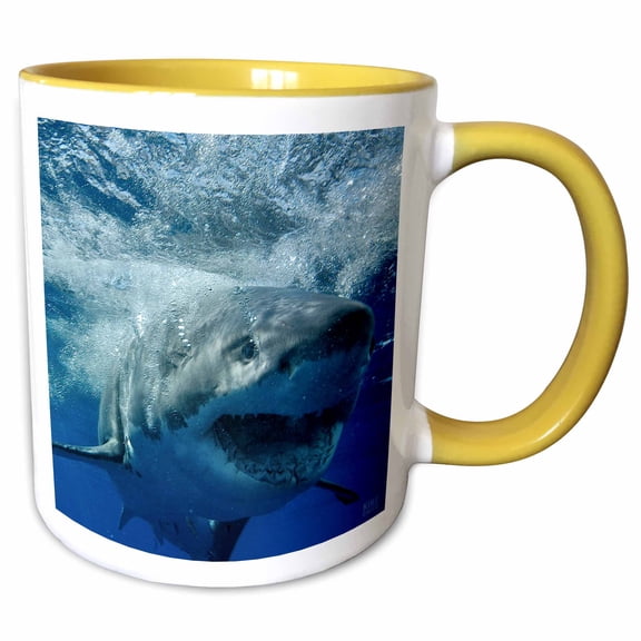 3drose, Great White Shark, 11oz Two-tone Yellow Mug