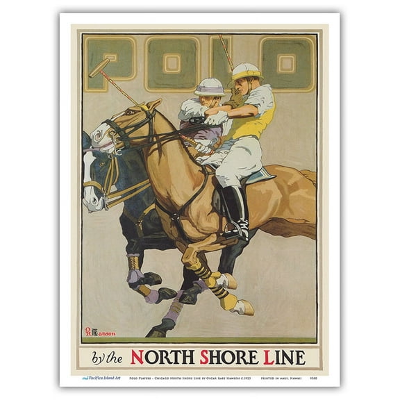 Polo Players - Chicago North Shore Line & Milwaukee Railroad - Vintage Railroad Travel Poster by Oscar Rabe Hanson c.1923 - Master Art Print (Unframed) 9in x 12in