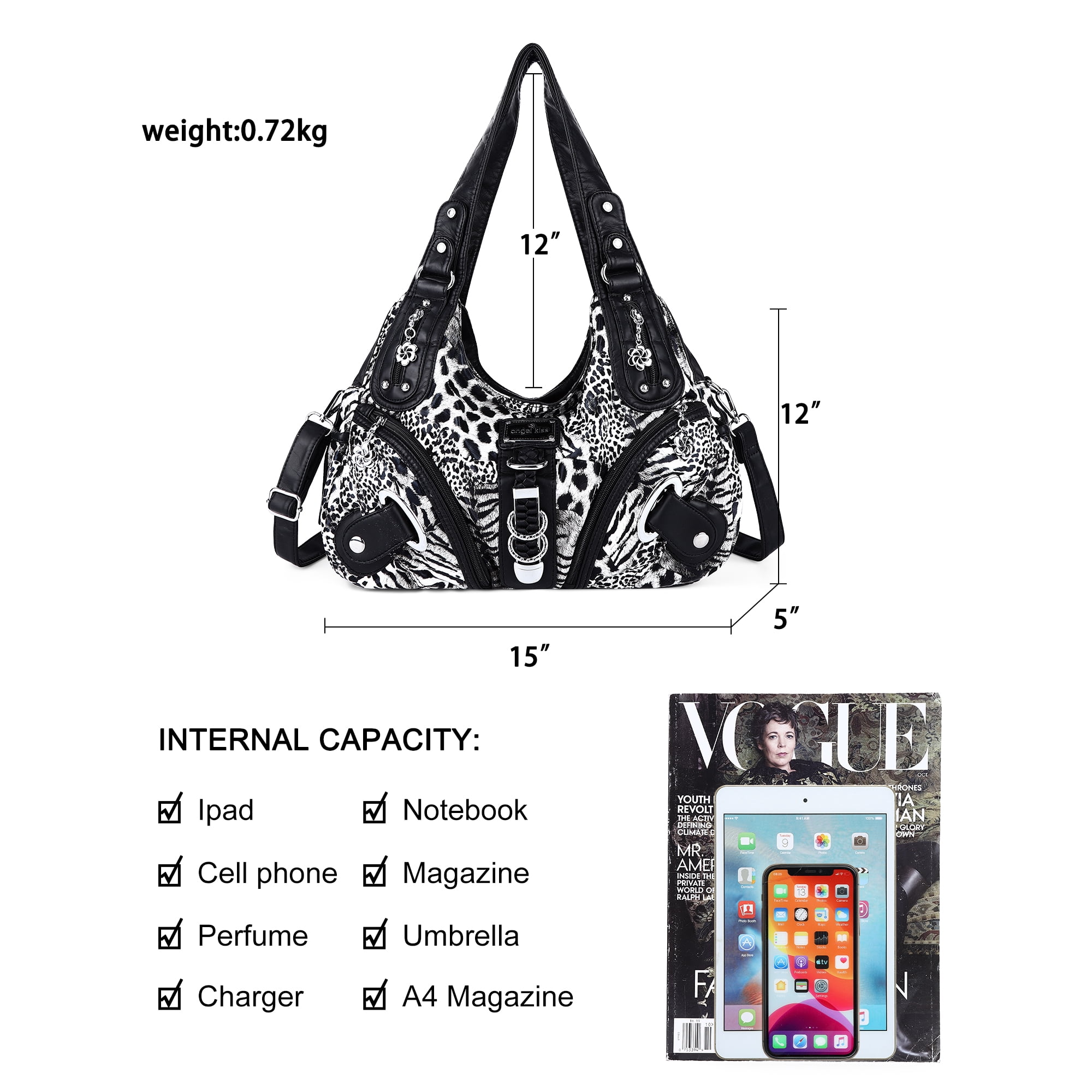 Angelkiss Hobo Shouder Purses for Women Crossbody Bag with Adjustable Long Straps Ultra Soft with Multiple Pockets