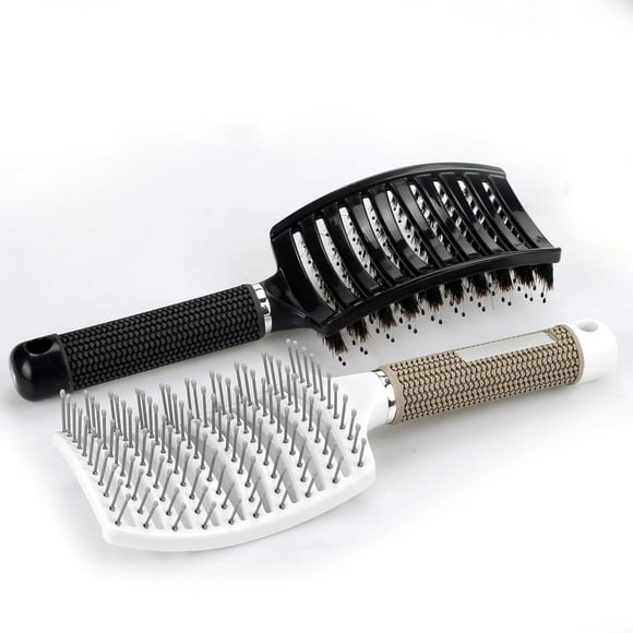 Hairbrush Boar Bristle, Curved Vent Hairbrush, Boar Bristle Hair Detangling Brush Suitable for Thick, Thin, Curly & Wet Hair