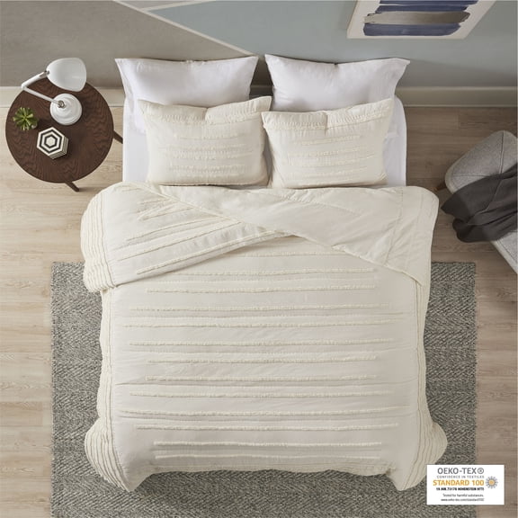Home Essence Apartment Ronan 3 Piece Cotton Chenille Duvet Cover Set, Full/Queen, Ivory