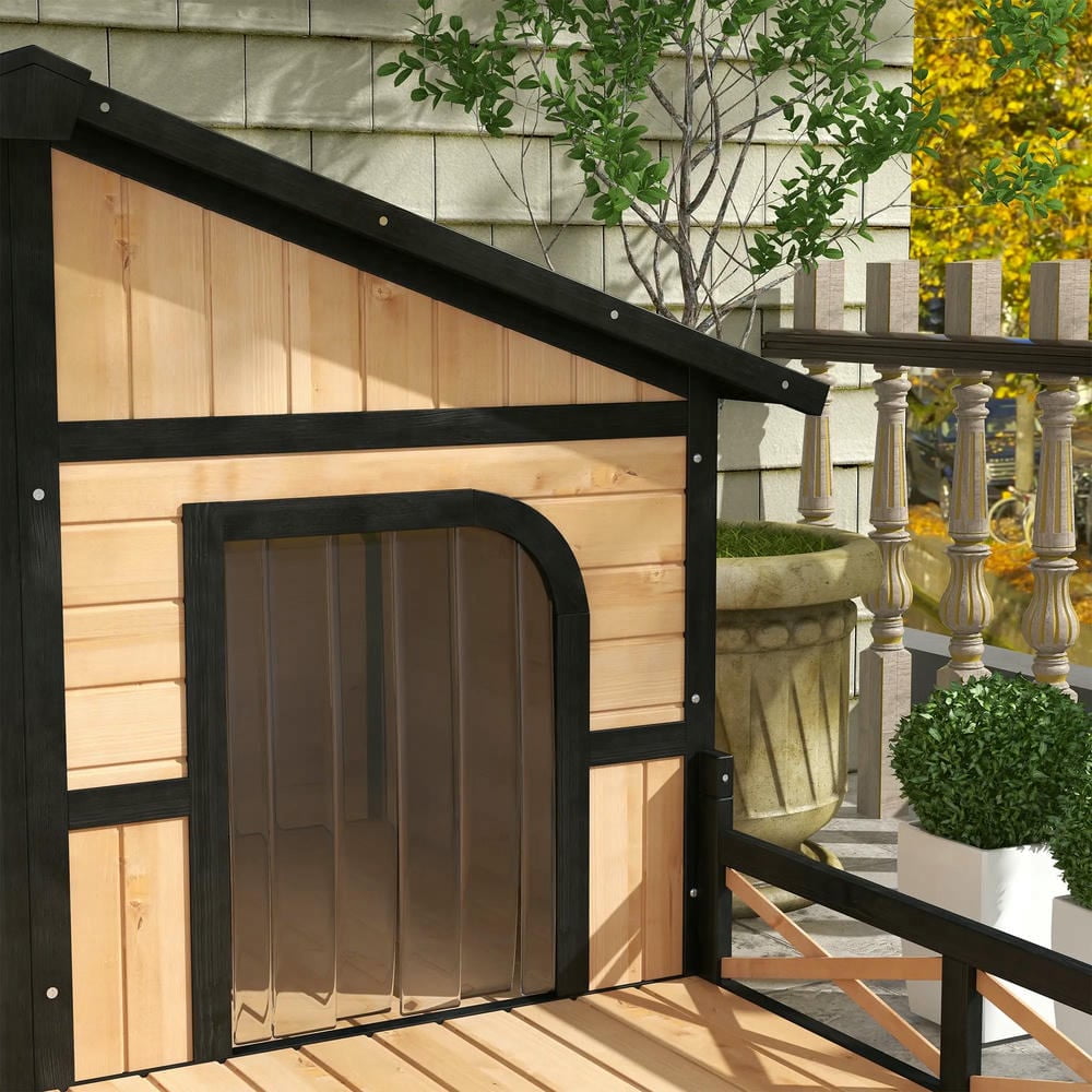 Kadyn Dog Kennel, Dog House,Dog Shelter,Dog House Outdoor, Wooden Dog Kennel Weatherproof with Porch, Double Room, Natural