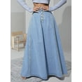 thumbnail image 4 of Women'S Retro High Waisted Button Fly Flared Long Pleated Flowy Swing A-Line Denim Maxi Skirts Light Blue L, 4 of 10