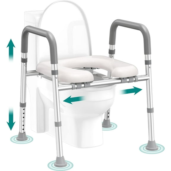 Toilet Seat Risers for Seniors, FSA/HSA Raised Toilet Seat with Handles, Adjustable Height & Width, Cozy Padded 400lb Elevated Toilet Seat, Fit Any Toilet
