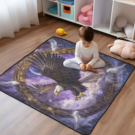 WOBOGO Eagleflying in The Sky Baby Playmats Extra Large Waterproof Rollable Activity Pads for Toddlers 50×50inch