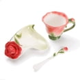 thumbnail image 2 of 3d Rose Shape Flower Enamel Ceramic Coffee Tea Cup And Saucer Spoon Porcelain Cup Creative Valentine Gift-red, 2 of 5