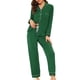 thumbnail image 2 of Pijamas de mujer INSPIRE CHIC, conjunto de ropa de dormir de modal con botones, mangas largas y pantalones, color verde, 2 of 5