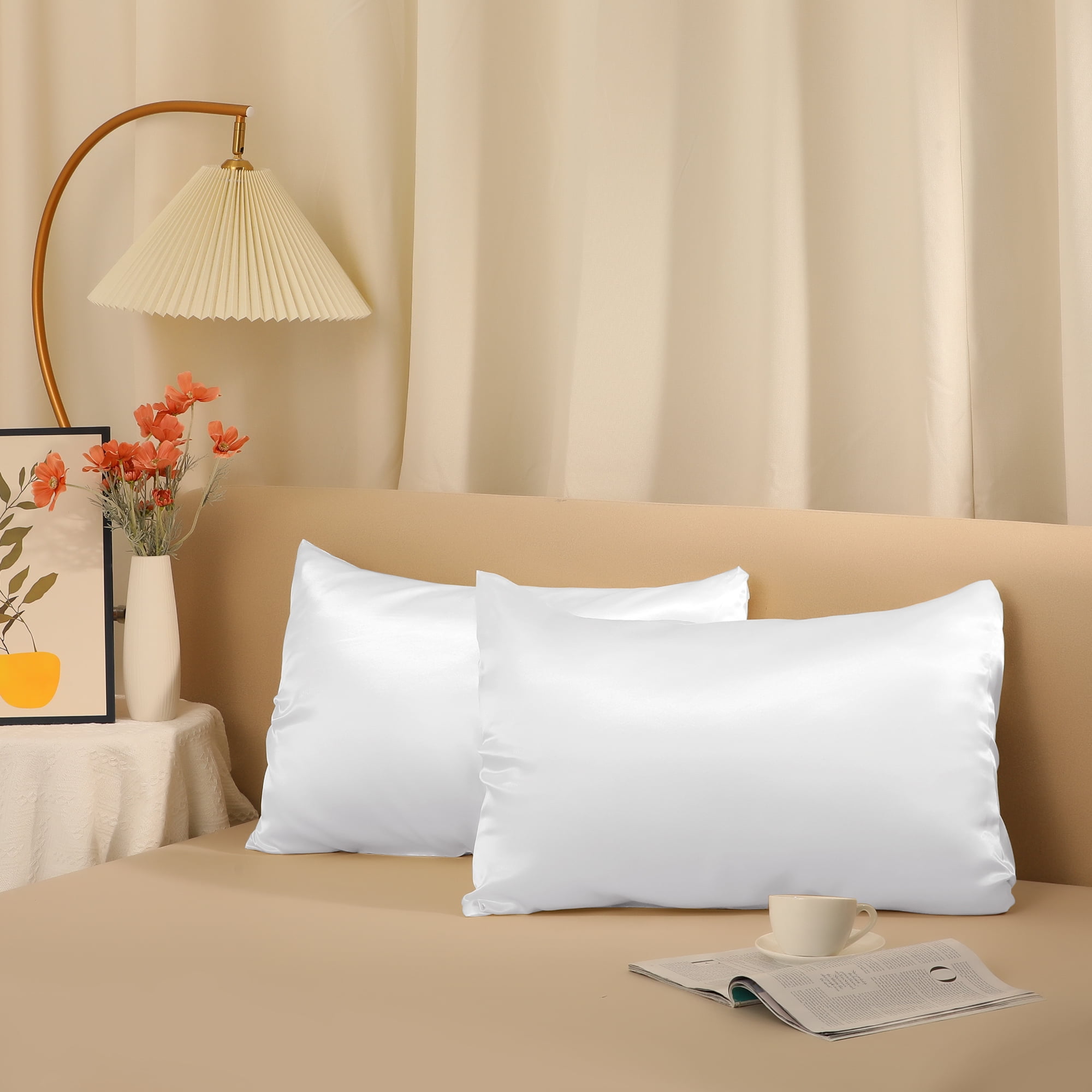 Unique Bargains Soft and Durable Envelope Closure Satin Pillowcase (2 Count) White Standard
