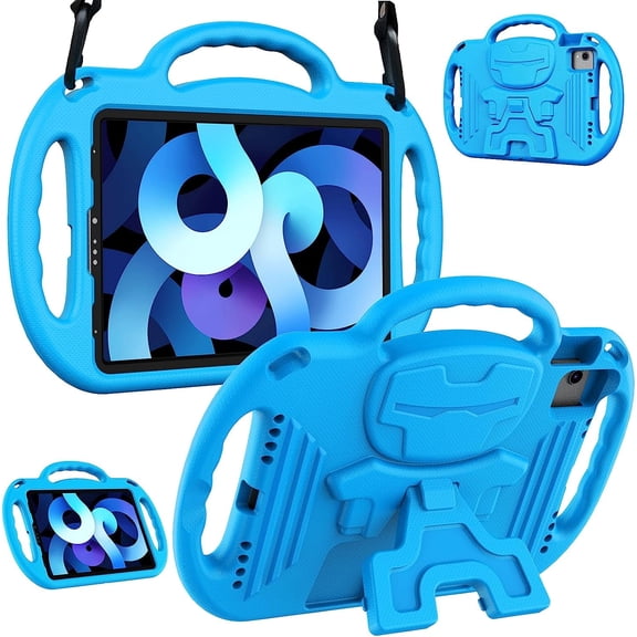 BMOUO Kids Case for iPad Air 11-inch M4/M3/M2 (2026/2025/2024), iPad Air 5th/4th Generation 10.9 (2022/2020), Shockproof Rugged Protective Cover Case with Shoulder Strap Handle Stand, Blue