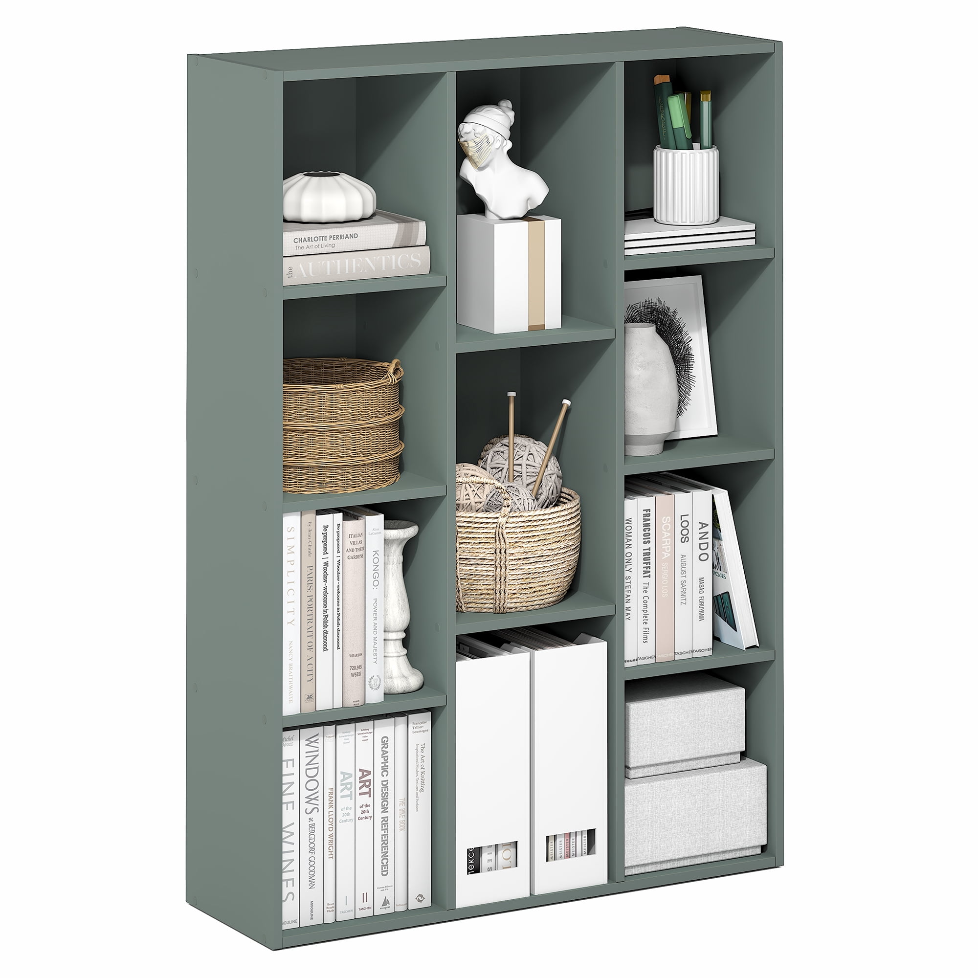 Furinno LUDER 11-Cube Reversible Bookcase in Sage Green