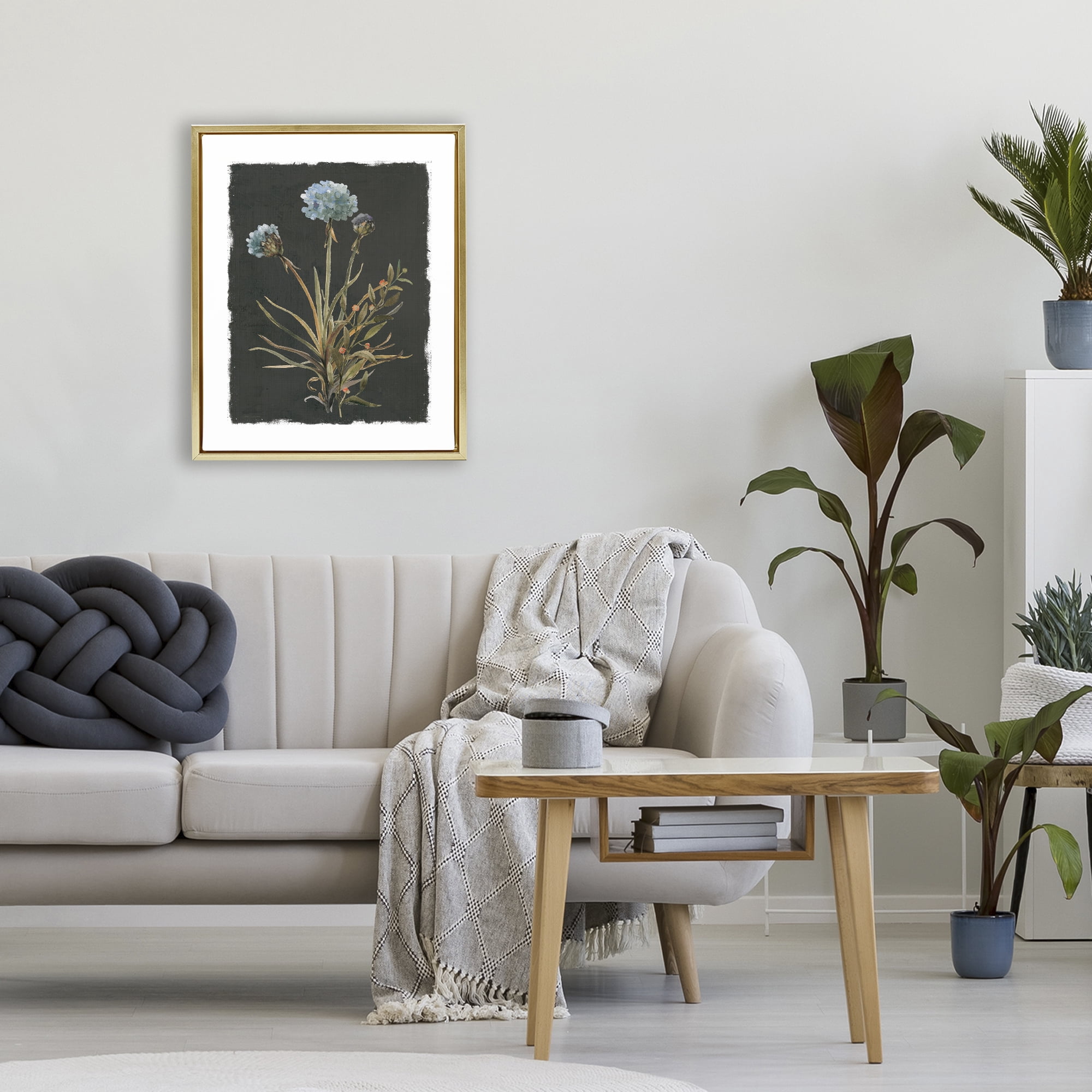 Stupell Industries Cerulean Bloom on Dark Green Gold Framed Floater Canvas Wall Art, design by Carol Robinson