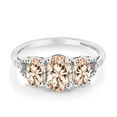 thumbnail image 2 of Gem Stone King 10K White Gold Oval Peach Morganite and Diamond Engagement 3-Stone Ring for Women | 1.67 Cttw | Gemstone Birthstone | Oval 7X5MM and 6X4MM (Size 9), 2 of 4