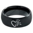 thumbnail image 2 of Tungsten Flower Heart Band Ring 8mm Men Women Comfort Fit Black Dome Brushed Polished, 2 of 4