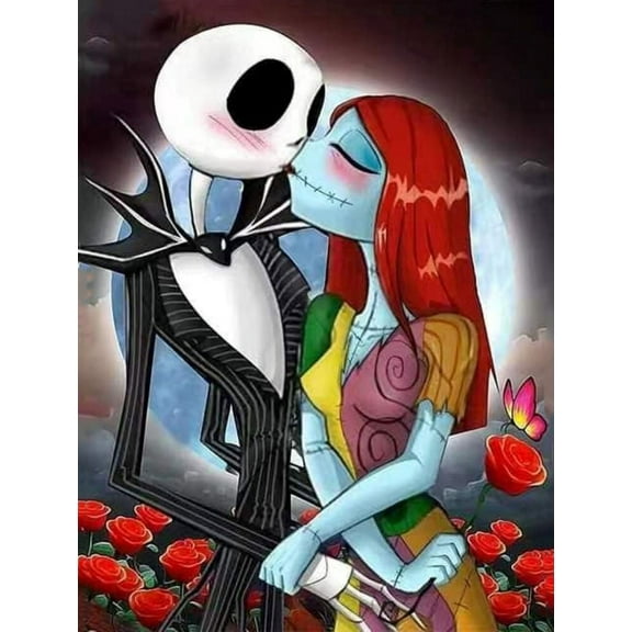 Jack Sally The Nightmare Before Christmas Skull DIY 5D Diamond Digital Painting Kit Crystal Rhinestone Embroidery Cross-stitch artwork Crafts Canvas wall decoration Birthday gift 12 X 16 inches